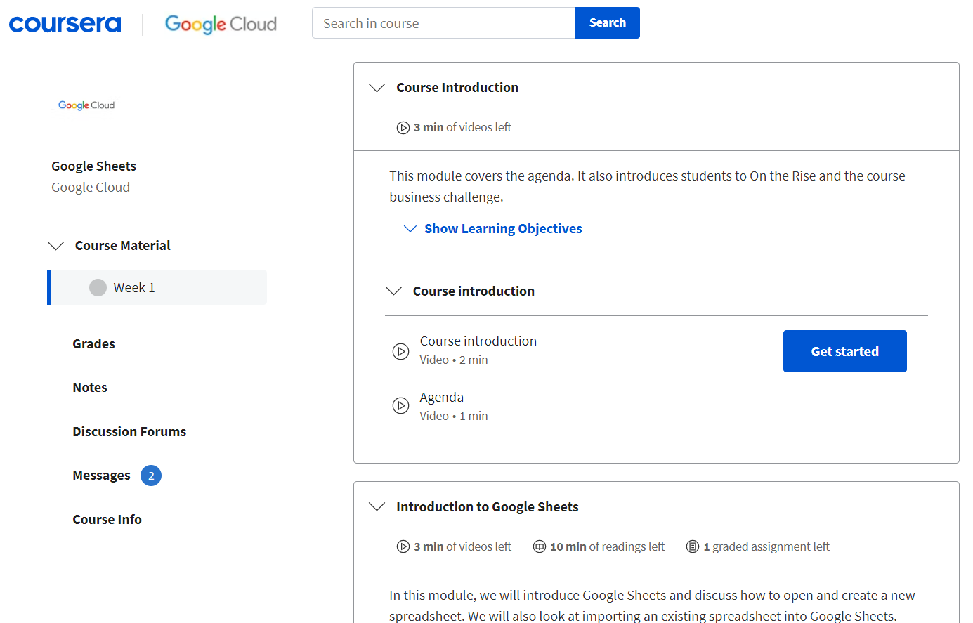 เรียน Google Sheets ฟรี บน Coursera