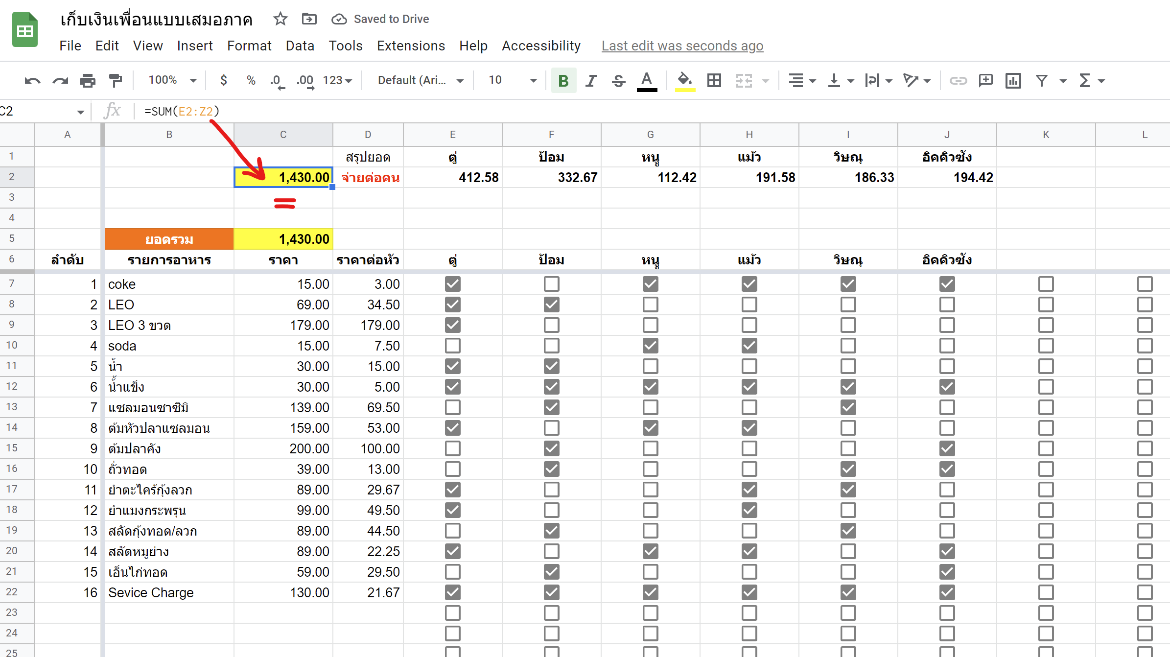 สร้างชีทคิดเงินค่าอาหารทุกงานปาร์ตี้ อย่างเสมอภาคด้วย GoogleSheets